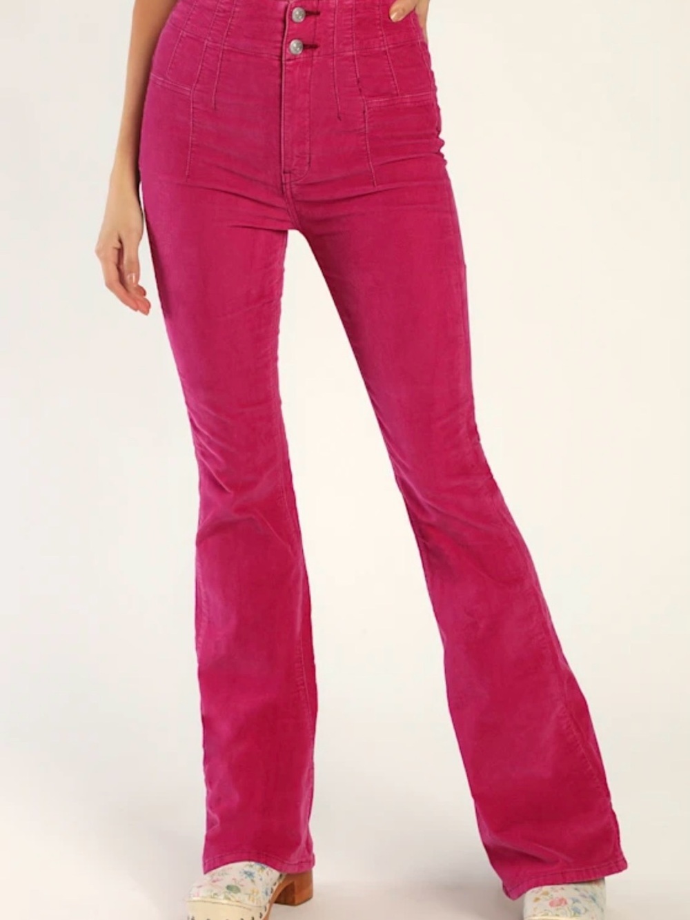 Free people NEW NWT Jayde hot pink high high rise flared corduroy pants jeans 26 - Picture 2 of 7